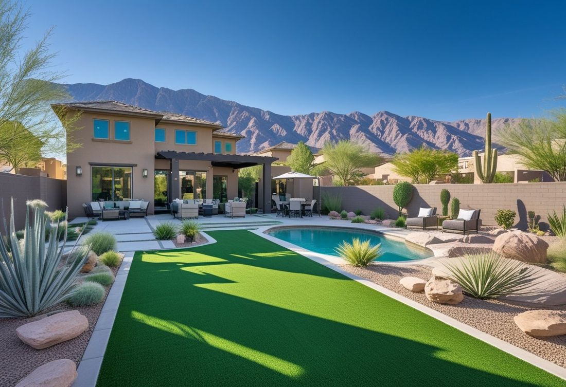 Residential street with artificial turf landscaping in Henderson, Nevada