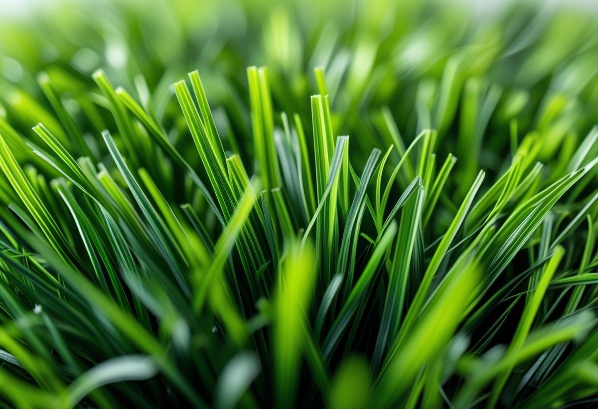 Close-up of artificial turf fibers standing upright after a deep clean